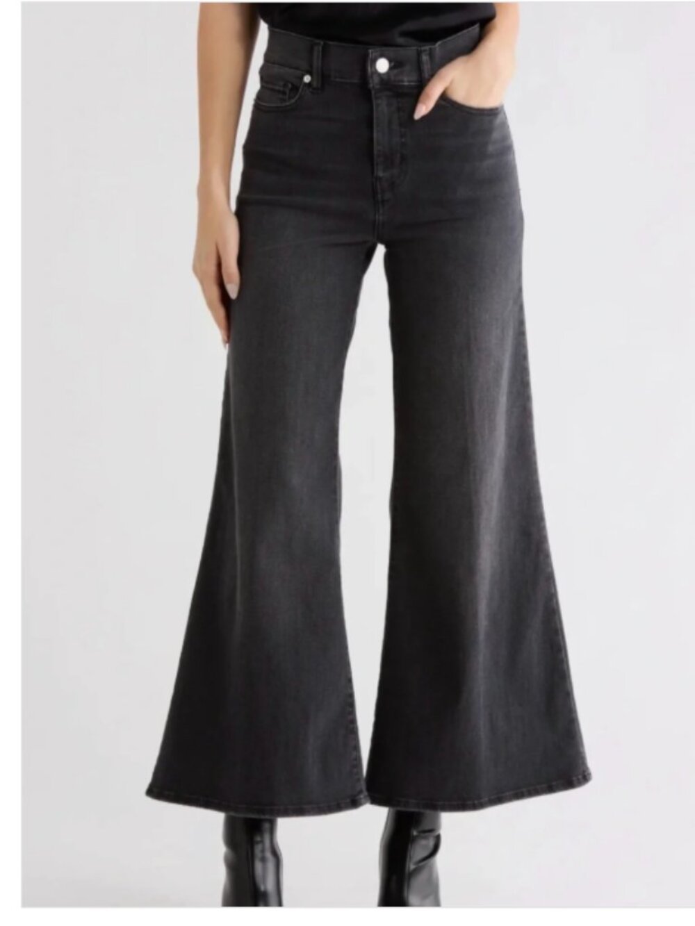 FRAME Le Crop Palazzo High Rise Wide Leg in Broken Black Wash Jeans Size 30